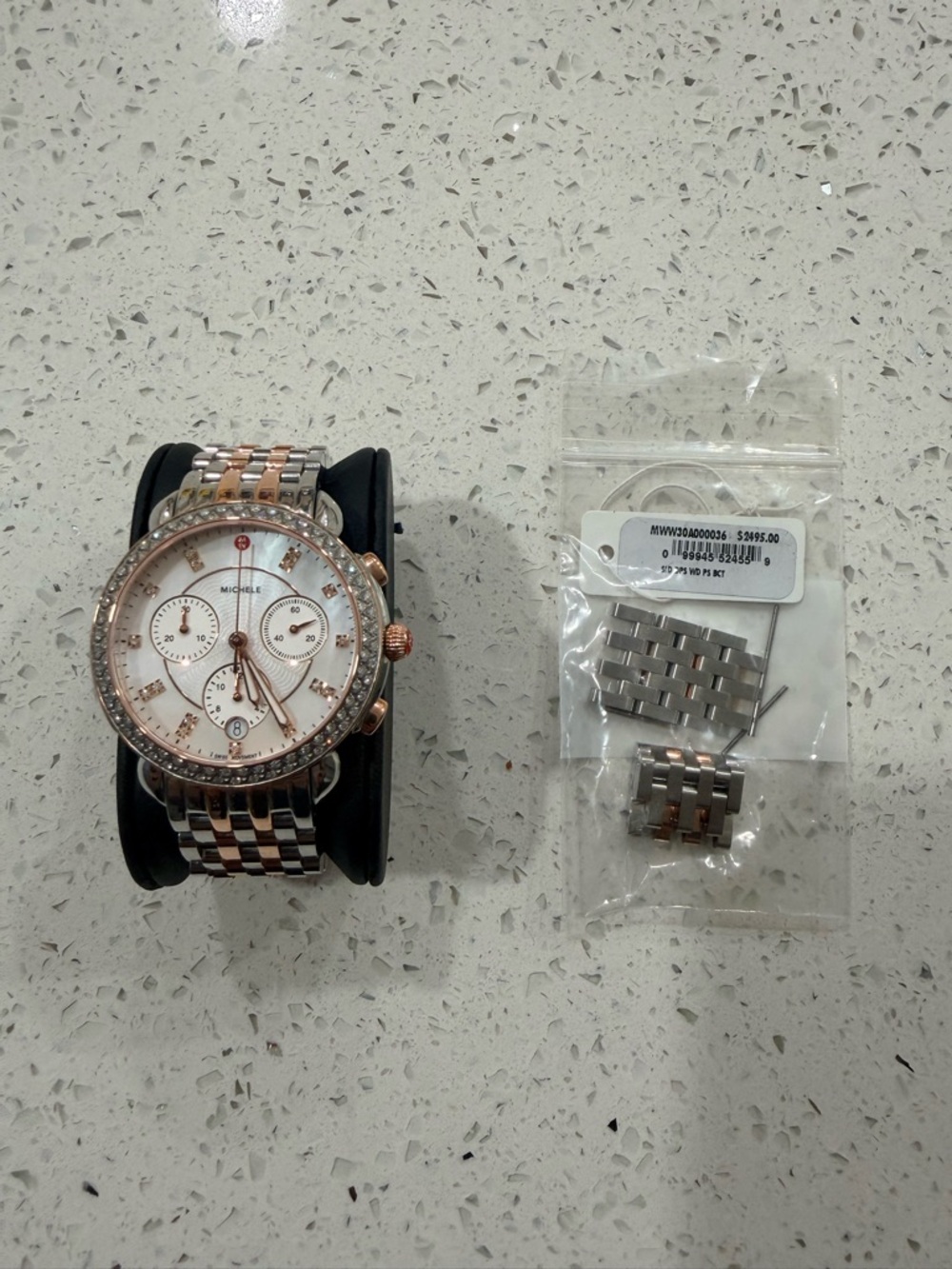 Michele Two-Tone Rose Gold and Silver Diamond Accent Chronograph Watch
